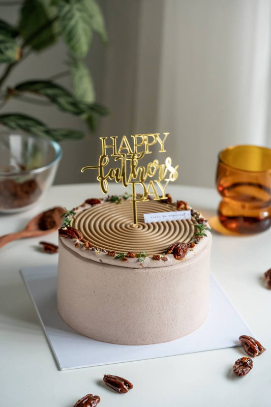 Coffee Pecan Valhorna Chocolate Cake with Father's Day topper