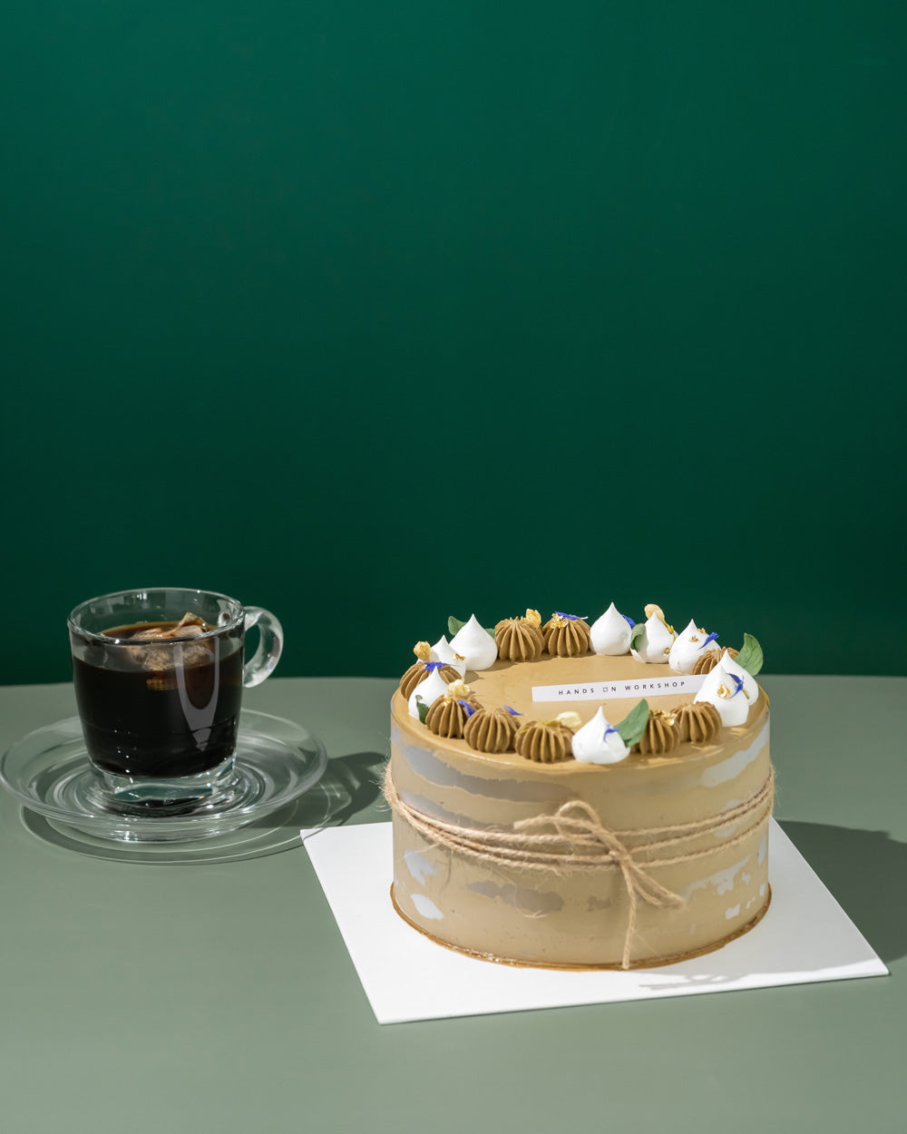 Hojicha Matcha (Roasted Green Tea) Fresh Cream Cake goes great with a cup of iced coffee