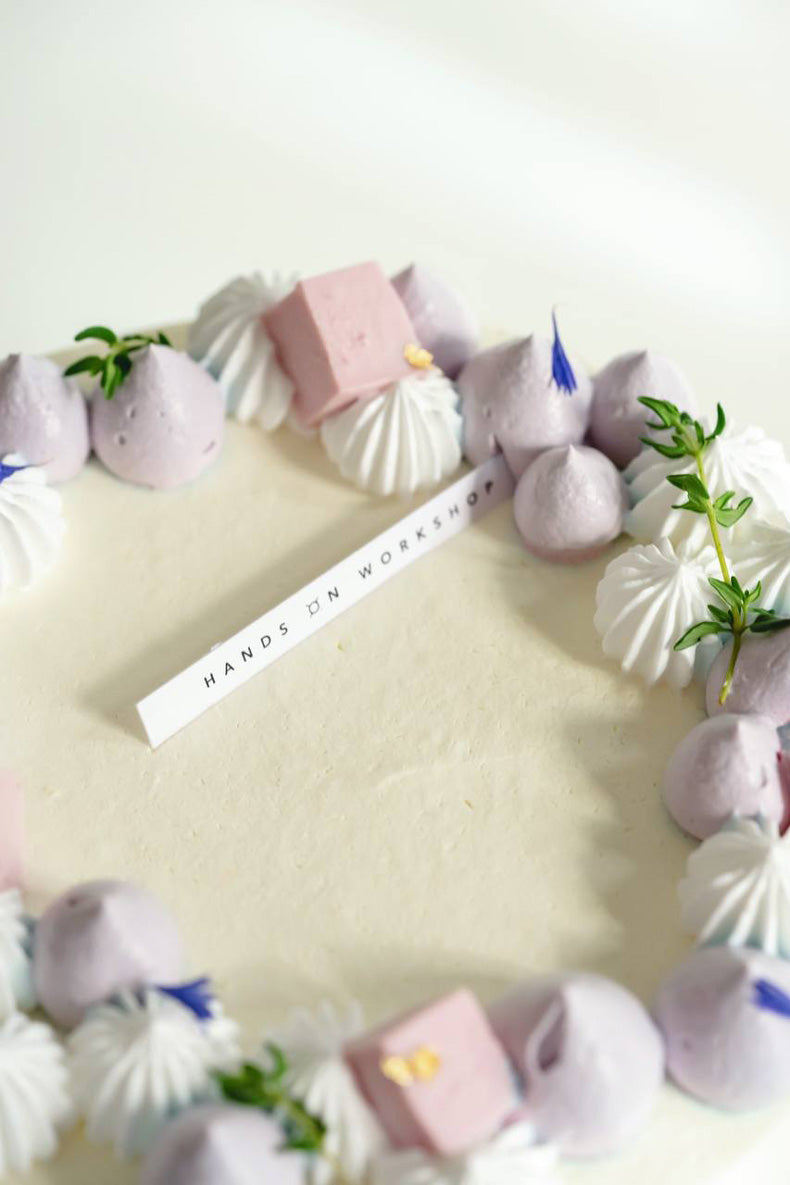 Closeup of the decoration on top of the Taroo-fic Taro Pandan Cake 2.0 by Hands On Workshop