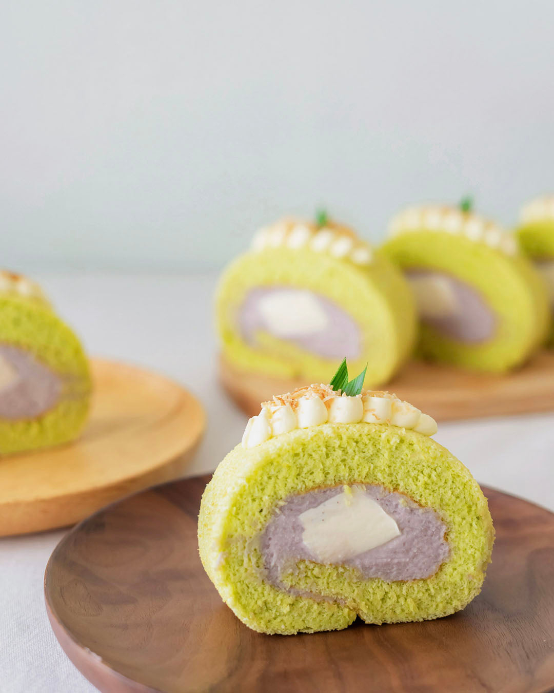 Pandan Taroo-fic Roll Cake with Coconut Taro fresh cream
