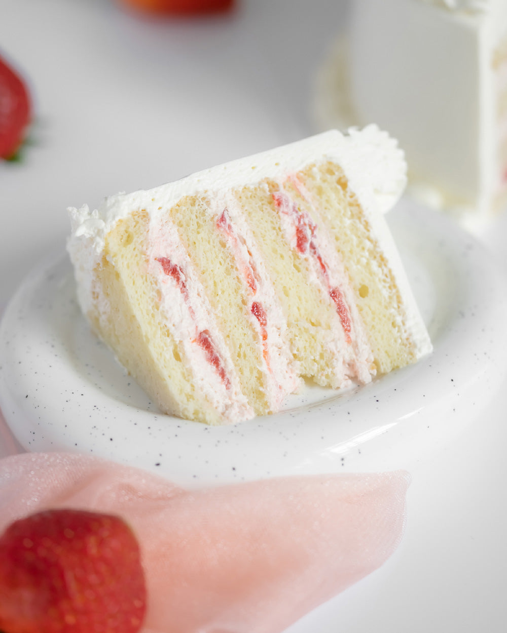 Strawberry Vanilla Cake with Strawberry Fresh Cream, Fresh Strawberries & Chantilly Cream