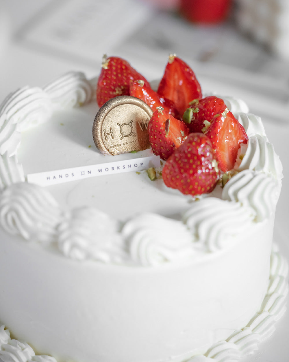 Strawberry Cake decorated with Fresh Strawberries & Chantilly Cream