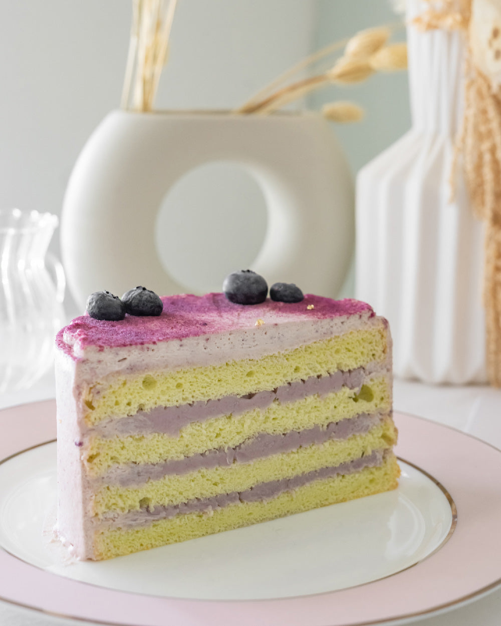 Pandan sponge cake with pure taro filling & sweet potato fresh cream